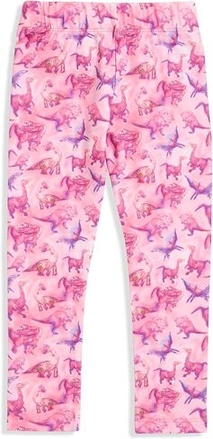 Girls Dinosaur Leggings 3-Pack – Soft Sensory-Friendly Girls Leggings – Pink, Purple & Blue – Size 7-8 in Saudi Arabia