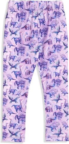 Girls Dinosaur Leggings 3-Pack – Soft Sensory-Friendly Girls Leggings – Pink, Purple & Blue – Size 7-8 in Saudi Arabia