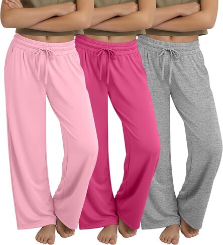 3 Pack Girls' Wide Leg Sweatpants with Pockets Drawstring Baggy Lounge Pants Kids Loose Workout Athletic Soft Pant in Kuwait