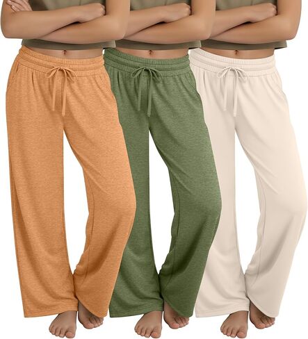 3 Pack Girls' Wide Leg Sweatpants with Pockets Drawstring Baggy Lounge Pants Kids Loose Workout Athletic Soft Pant in Kuwait