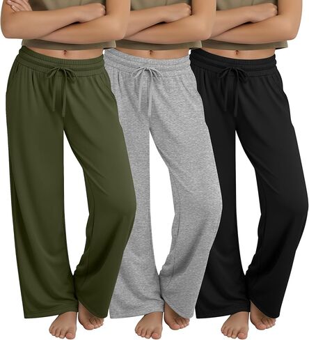 3 Pack Girls' Wide Leg Sweatpants with Pockets Drawstring Baggy Lounge Pants Kids Loose Workout Athletic Soft Pant in Kuwait