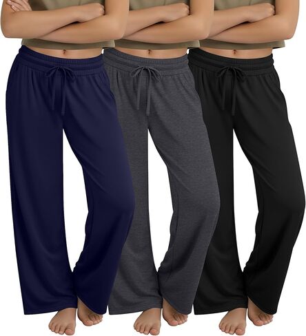 3 Pack Girls' Wide Leg Sweatpants with Pockets Drawstring Baggy Lounge Pants Kids Loose Workout Athletic Soft Pant in Kuwait