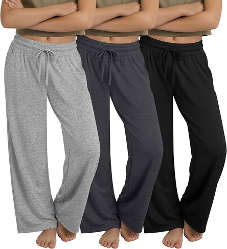 3 Pack Girls' Wide Leg Sweatpants with Pockets Drawstring Baggy Lounge Pants Kids Loose Workout Athletic Soft Pant in Kuwait