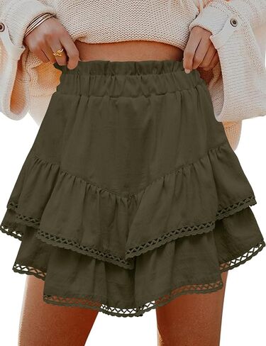 LOMON Flowy Skorts للنساء كشكش طبقات Skorts عالية الخصر التنانير الصغيرة تنس جولف الكروشيه السراويل غير رسمية in Kuwait