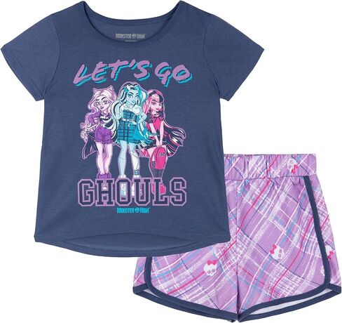 Monster High Girls T-Shirt and French Terry Dolphin Shorts Outfit Set Toddler to Big Kid Sizes (4T - 14-16) in Saudi Arabia