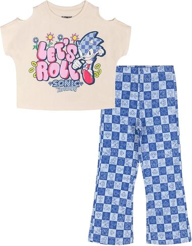 SEGA Sonic the Hedgehog Girls T-Shirt and Flare Leggings Outfit Set Toddler to Big Kid Sizes (2T - 14-16) in Saudi Arabia