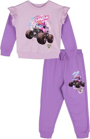 Monster Jam Girls Fleece Pullover Sweatshirt and Jogger Pants Outfit Set Toddler to Big Kid Sparkle Smash in Saudi Arabia