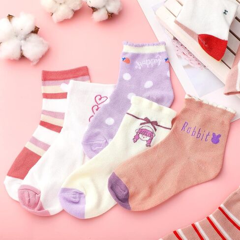 Bencailor 20 Pairs Girls Cartoon Pattern Crew Socks Cute Patterns Ruffle Crew Cotton Cute Socks for Kids Toddler Girls in Saudi Arabia