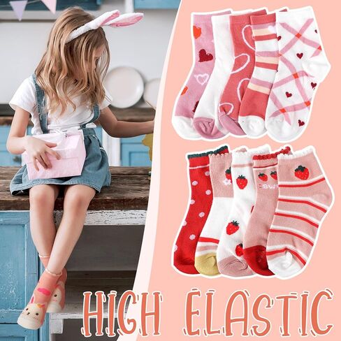 Bencailor 20 Pairs Girls Cartoon Pattern Crew Socks Cute Patterns Ruffle Crew Cotton Cute Socks for Kids Toddler Girls in Saudi Arabia