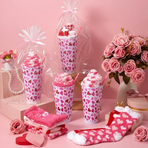 Funtery Galentine's Day جوارب غامضة هدايا للنساء السائبة حفلة عيد الحب المواد الوردي كأس القلب جورب هدية in Kuwait