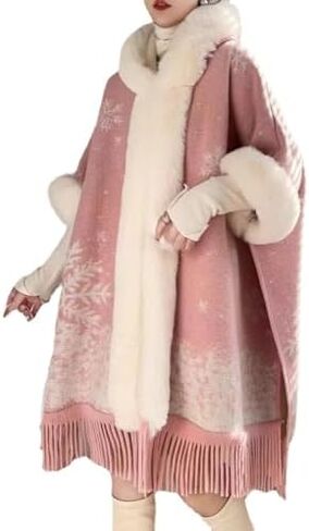 Yihuaqun Christmas Plush Warm and Environmentally Friendly Fur Patchwork Hooded Cape Jacket in Saudi Arabia