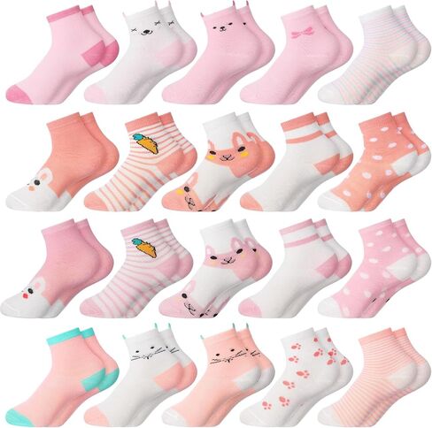 Bencailor 20 Pairs Girls Cartoon Pattern Crew Socks Cute Patterns Ruffle Crew Cotton Cute Socks for Kids Toddler Girls in Saudi Arabia