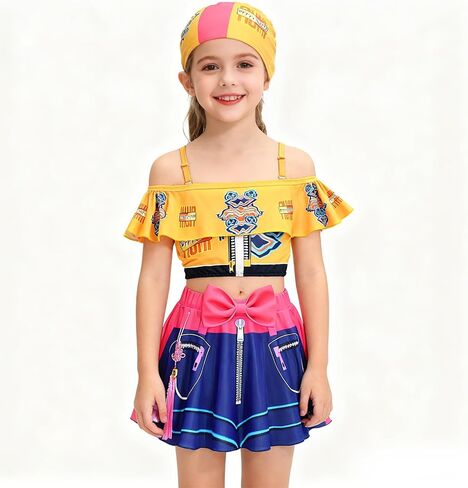 Little Girls Two-Piece Swimsuit with Swim Cap Demon Hunter Merch Costume Swimwear for Bathing Suits in Saudi Arabia