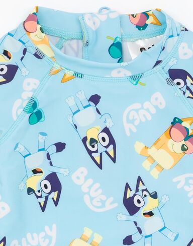 Bluey & Bingo Girls Swimsuit | Blue All-in-One Beachwear Swimming Costume | Long Sleeve Bodysuit with Frill Hem | Cute Logo in Saudi Arabia