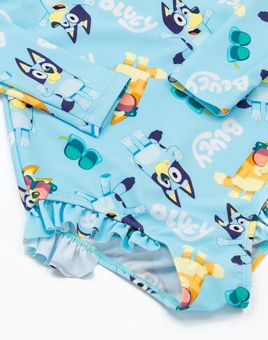 Bluey & Bingo Girls Swimsuit | Blue All-in-One Beachwear Swimming Costume | Long Sleeve Bodysuit with Frill Hem | Cute Logo in Saudi Arabia