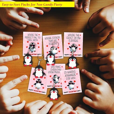 Valentines Day Gifts for Kids Classroom Penguins Keychain, Funny Keyrings with Cards for School Exchange, 24 Sets in Saudi Arabia