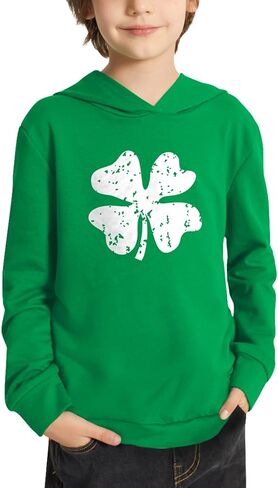 Kids St Patrick's Day Green Lucky Shamrock Sweatshirt Irish Clover Hoodie with Pockets 4-14 Years in Saudi Arabia