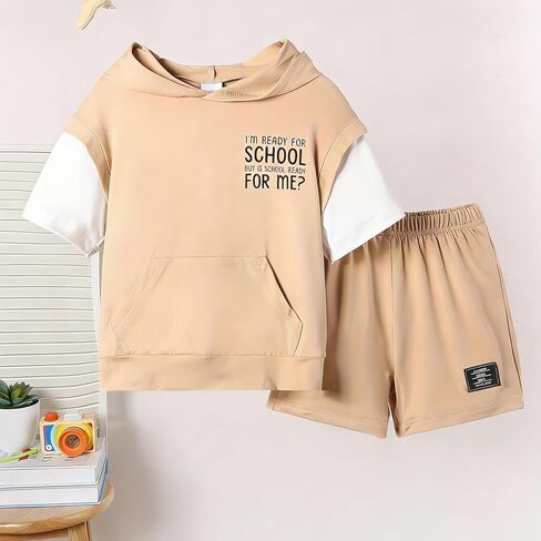 2 Piece Little Boys Outfit Set Cozy Hooded Comfy Breathable Casual Shorts Set in Saudi Arabia