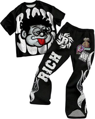 Boy's Y2K Outfits Short Sleeve Star Graphic Tees and Flared Sweatpants 2 Piece Sets in Saudi Arabia