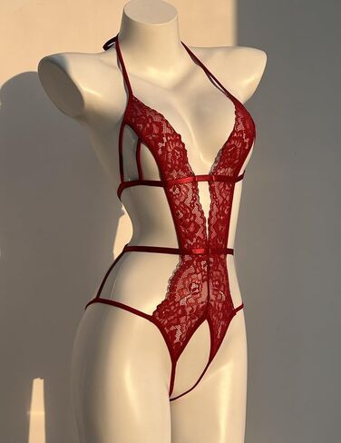 Avidlove Women Deep V Halter Lingerie Teddy Lace Bodysuit One Piece Babydoll Sexy Outfit in Saudi Arabia