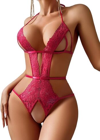 Avidlove Women Deep V Halter Lingerie Teddy Lace Bodysuit One Piece Babydoll Sexy Outfit in Saudi Arabia