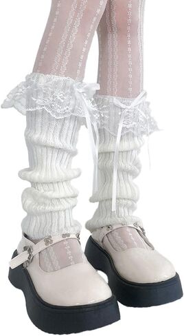 Y2k محبوك تدفئة الساق للنساء الدانتيل أعلى لوليتا Harajuku Bowknot كشكش الطبقات غطاء الساق in Kuwait