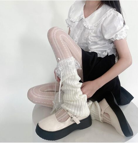 Y2k محبوك تدفئة الساق للنساء الدانتيل أعلى لوليتا Harajuku Bowknot كشكش الطبقات غطاء الساق in Kuwait