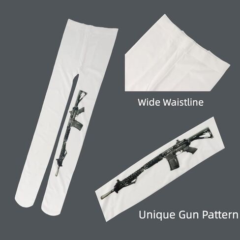 Y2K Gun Print Sheer Tights for Women – Gothic Punk Rock Cosplay Stockings, White Sheer Emo Grunge Legwear in Saudi Arabia