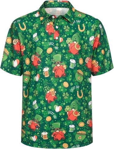 Funny Golf Polo Shirts for Men Mardi Gras Outfit for Men Mardi Gras Shirts Hawaiian Button Up Beach Casual Shirt in Kuwait