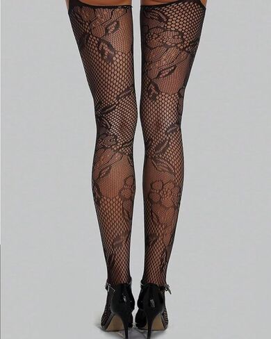 Women's Cut Out Black Fishnet Stockings, High Waist Lace Suspender Pantyhose in Saudi Arabia