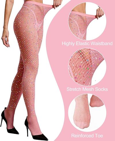 MEEZY Fishnet Stockings Colored Sparkly Tights, Shiny Tights High Elastic Glitter Stockings Pantyhose for Music Festival in Saudi Arabia