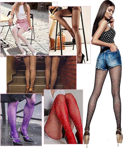 MEEZY Fishnet Stockings Colored Sparkly Tights, Shiny Tights High Elastic Glitter Stockings Pantyhose for Music Festival in Saudi Arabia