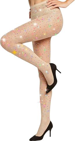 MEEZY Fishnet Stockings Colored Sparkly Tights, Shiny Tights High Elastic Glitter Stockings Pantyhose for Music Festival in Saudi Arabia