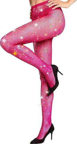 MEEZY Fishnet Stockings Colored Sparkly Tights, Shiny Tights High Elastic Glitter Stockings Pantyhose for Music Festival in Saudi Arabia
