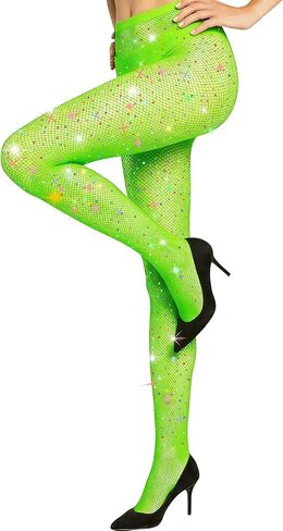 MEEZY Fishnet Stockings Colored Sparkly Tights, Shiny Tights High Elastic Glitter Stockings Pantyhose for Music Festival in Saudi Arabia