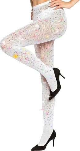 MEEZY Fishnet Stockings Colored Sparkly Tights, Shiny Tights High Elastic Glitter Stockings Pantyhose for Music Festival in Saudi Arabia
