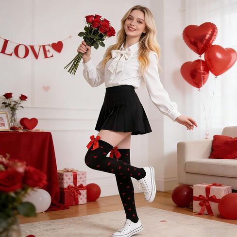 HOVEOX 5 أزواج من الجوارب الطويلة للركبة لعيد الحب للنساء، جوارب على شكل قلب، هدايا عيد الحب للنساء، هدايا عيد الحب السائبة، جوارب القلب، جوارب جالنتين اللطيفة السائبة in Saudi Arabia