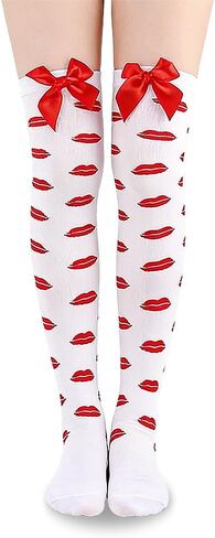 Valentines Day Thigh High Stockings with Bows Sexy Thigh High Socks for Women Valentine's Day Costume Accessories in Saudi Arabia