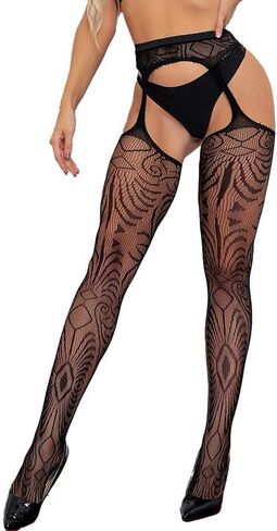 Women Fishnet Thigh High Stockings Suspender Pantyhose Lingerie Lace Top Sheer Over Knee One Size for Weight 100-160lbs in Saudi Arabia