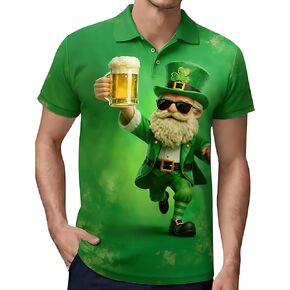 St. Patrick's Day Polo Shirt 3D Print Lucky Shamrock Leprechaun Beer Design Aloha Shirt for Men, Holiday Party and Casual Wear S4 in Saudi Arabia