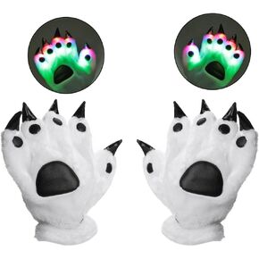 Luwint LED Finger Flashing Bear Paw Gloves Novelty Lights Up Glow Blink Show Prop Toy for Werewolf Cat Monster Costume (Large) in Saudi Arabia