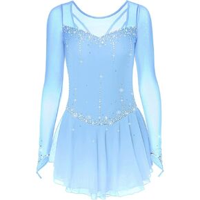 Figure Skating Dress Women's Girls' Ice Skating Dress Spandex Training Professional Skating Wear Handmade Long Sleeve,Pink,16Years in Saudi Arabia