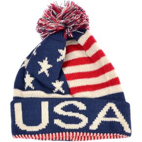 USA Winter Hat - Knit, Cuffed Beanie with Pom Pom, USA Flag Design, Warm Fun for Cold Days in Saudi Arabia