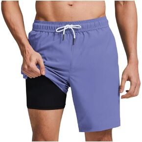 Mens Swim Trunks with Compression Liner Stretch Quick Dry Board Shorts Elastic Waist Summer Beach Bathing Suit in Kuwait