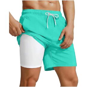 Mens Swim Trunks with Compression Liner Big and Tall Quick Dry Board Shorts Classic Elastic Waist Beach Bathing Suit in Kuwait