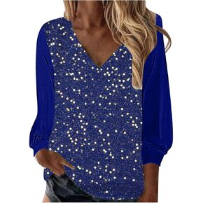 Womens Sparkle Velvet Top Long Sleeve V-Neck Sequin Blouse for Evening Party Casual Dressy Vintage Patchwork Shirts in Kuwait