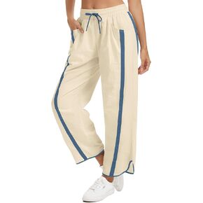 Women's Wide Leg Track Pants Baggy Drawstring High Rise Side Striped Casual Lightweight Parachute Pants with Pockets in Saudi Arabia