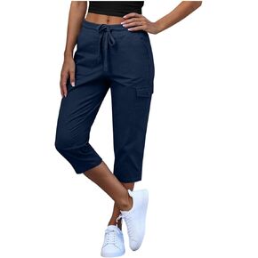 LRMQS Capris Pants for Women with Pockets Elastic Waist Cargo Bermuda Long Shorts Summer Casual Work Hiking Cropped Pant in Saudi Arabia