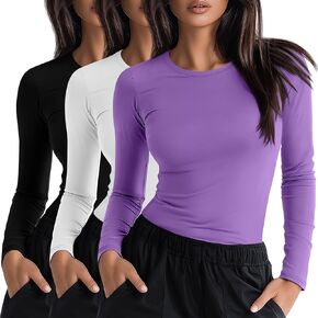 Neer 3 Pack Womens Underscrub Shirts Long Sleeve Crewneck Tops Fitted Layering Clothes Comfort Knit Tops for Nurse in Saudi Arabia