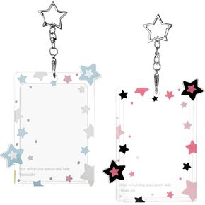 2Pcs Star Photocard Holder with Metal Chain Transparent Y2K Charm Holders Acrylic Cute Protective Photocards with Star Pendant for Idol Card Photo Album in Saudi Arabia